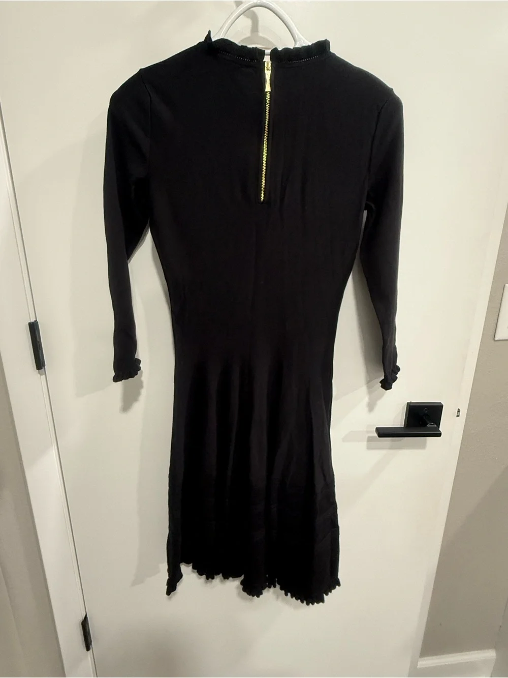 Kate Spade Sweater Knit Pointelle Dress Ruffle Neck Sleeves Fit & Flare Academia